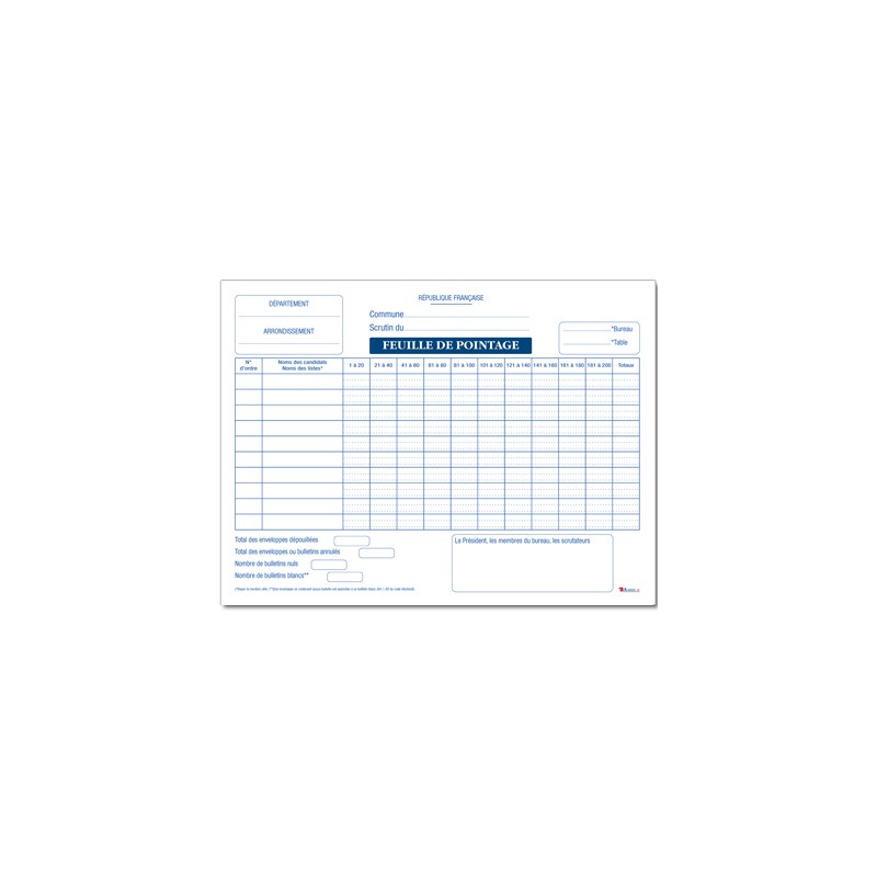 FEUILLE DE POINTAGE (A101)