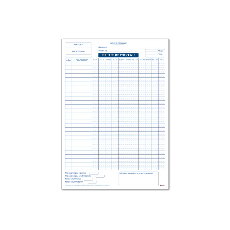 FEUILLE DE POINTAGE (A102)