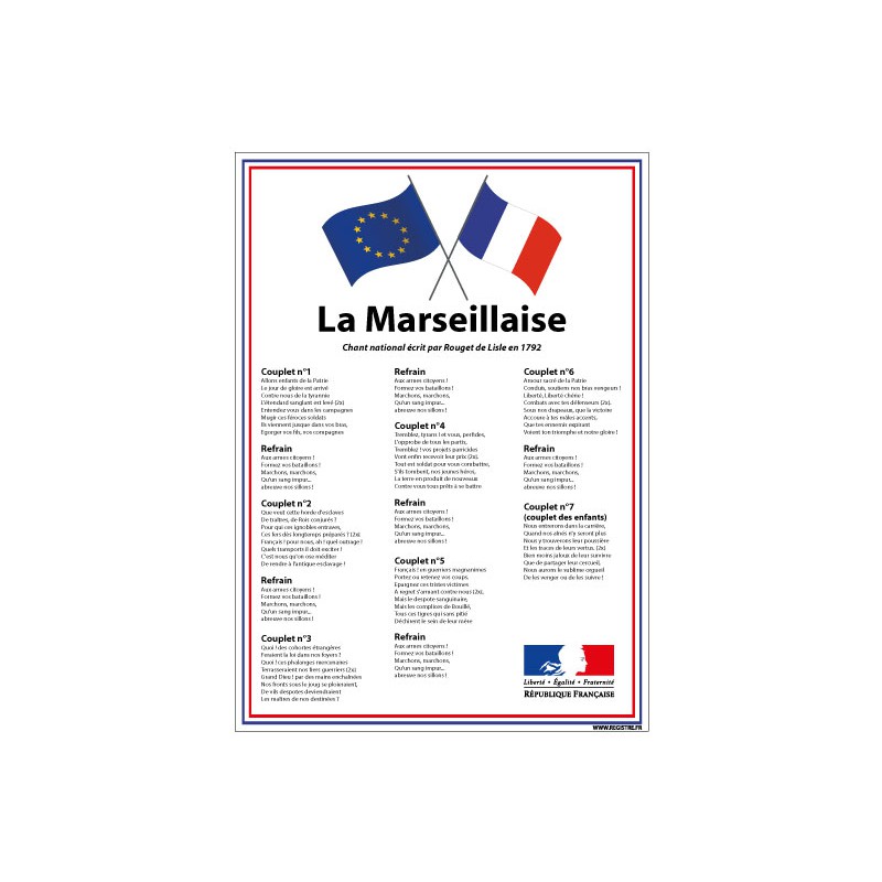 AFFICHAGE LA MARSEILLAISE LOI BLANQUER ECOLE COLLEGE LYCEE DRAPEAU (DEV0015)