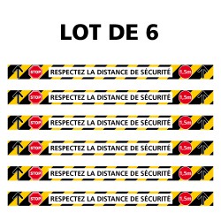 SIGNALISATION DE MARQUAGE AU SOL ADHESIVES AVEC COLLE FORTE SPECIAL COVID19 - LOT DE 6 BANDES RESPECTEZ LES DISTANCES DE SECURIT