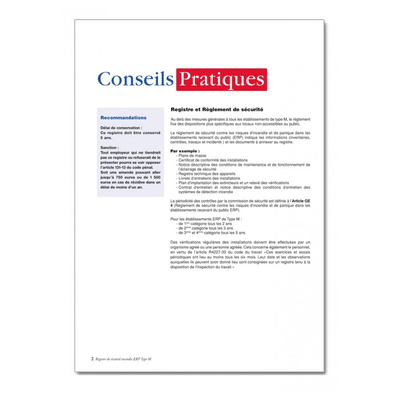 Registre De Sécurité Incendie ERP Type M (Magasins) 2025 - UTTSCHEID - Conforme Réglementation