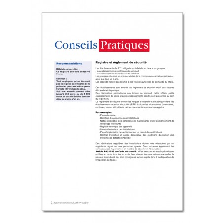 Registre De Sécurité Incendie ERP Type N - P037, Conforme Réglementation, 40 Pages, Pour Restaurants, Cafés