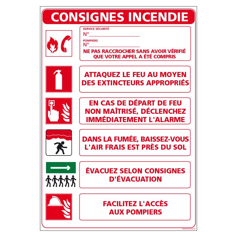 Signalisation d'incendie - Consignes incendie