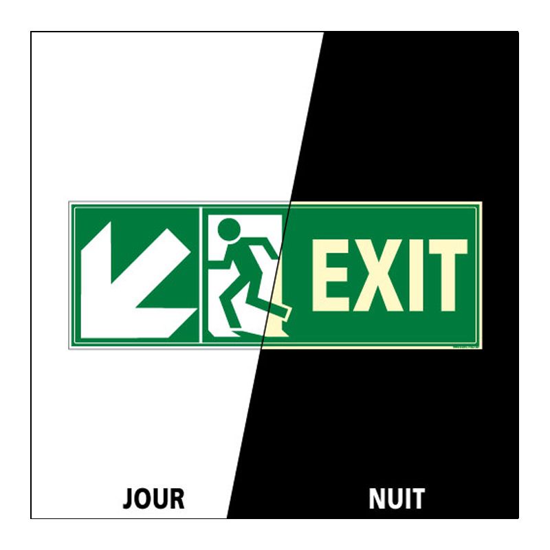 Signalisation de secours - Sortie vers le bas à gauche photoluminescent