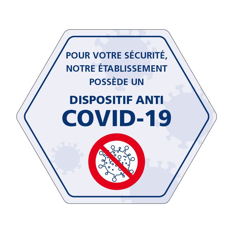 Signalisation spécial COVID-19 - Adhésif informatif - Dispositif anti covid installé dans cet établissement
