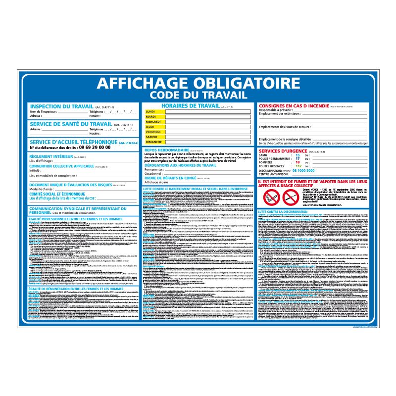 Panneaux AFFICHAGE OBLIGATOIRE Code du travail (A0324)