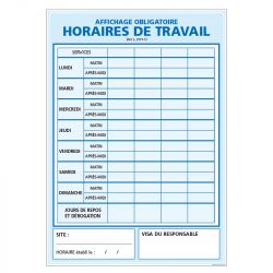 Poster - Horaires de travail - Affichage Obligatoire 2023