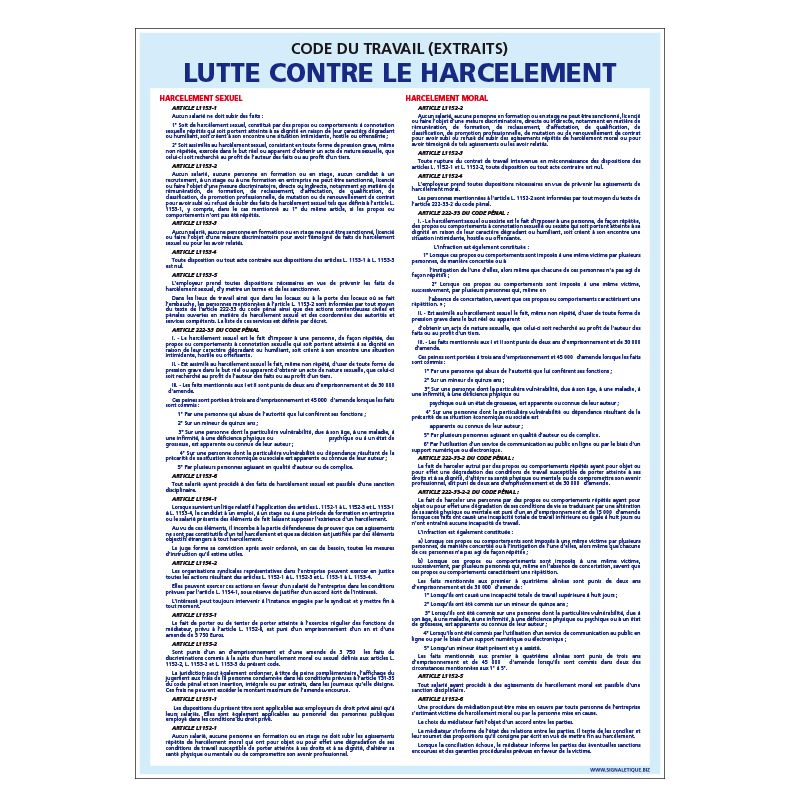 Signalisation affichage obligatoire en entreprise - Affichage de lutte contre le harcèlement