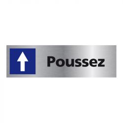 Signalisation plaque de porte aluminium brossé - Poussez