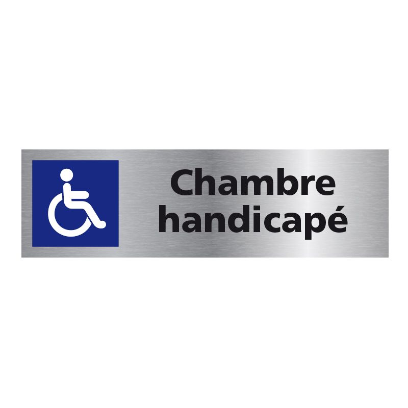 Signalisation plaque de porte aluminium brossé - Chambre handicapé