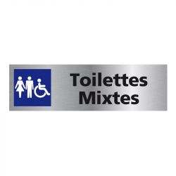 Signalisation plaque de porte aluminium brossé - Toilettes Mixtes
