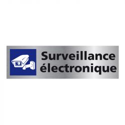 Signalisation plaque de porte aluminium brossé - Surveillance électronique