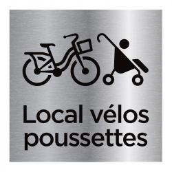 Signalisation plaque de porte aluminium brossé - Local vélos, poussettes