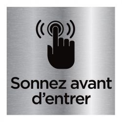 Signalisation plaque de porte aluminium brossé - Sonnez avant d'entrer