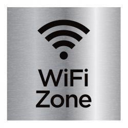 Signalisation plaque de porte aluminium brossé - Zone wifi