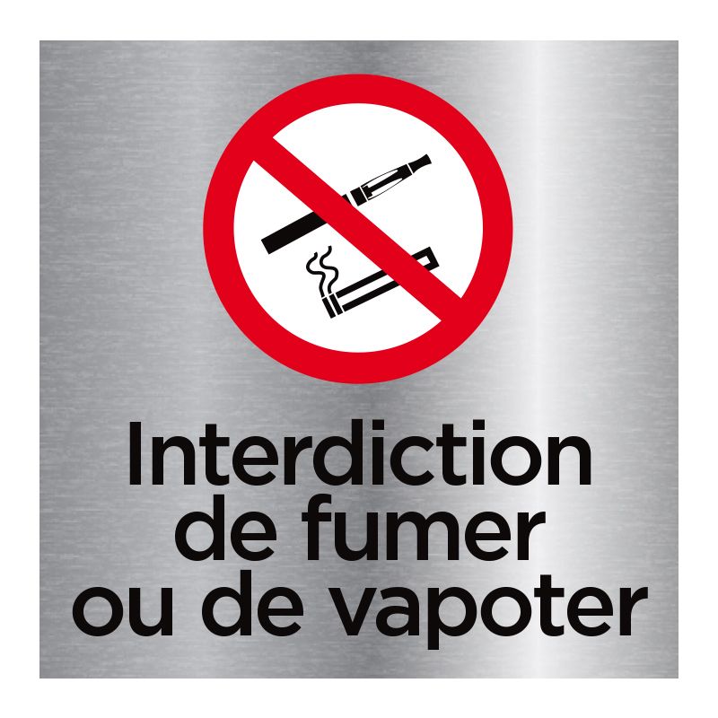 Signalisation plaque de porte aluminium brossé - Interdiction de fumer ou de vapoter