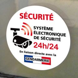 Signalisation de sécurité - Lot de 2 planches de 6 autocollants adhésifs système électronique de sécurité 24h/24 - Gendarmerie