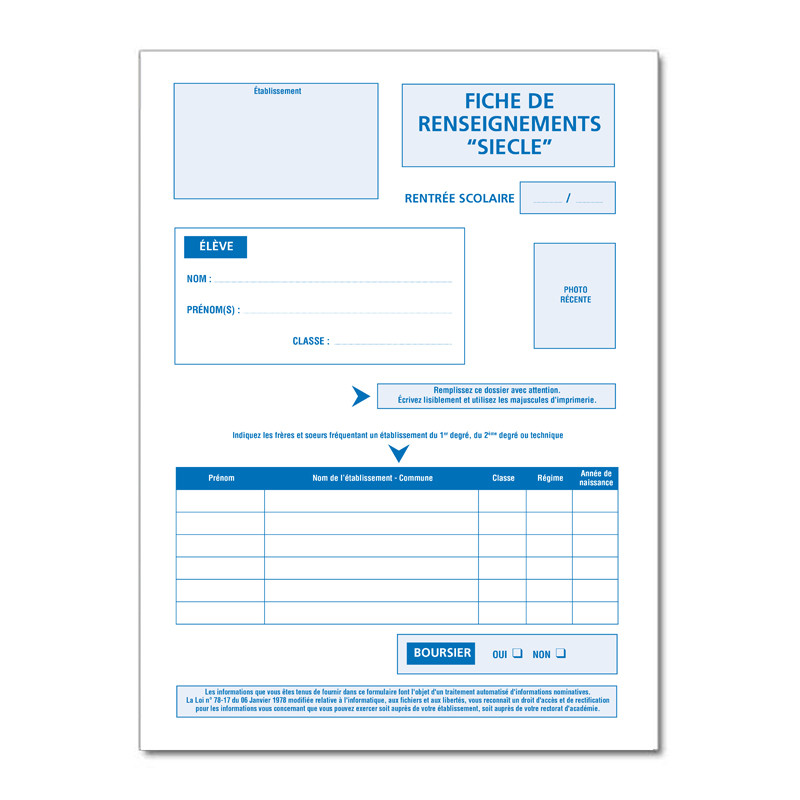 LOT DE 100 FICHES DE RENSEIGNEMENTS SIECLES (A108)